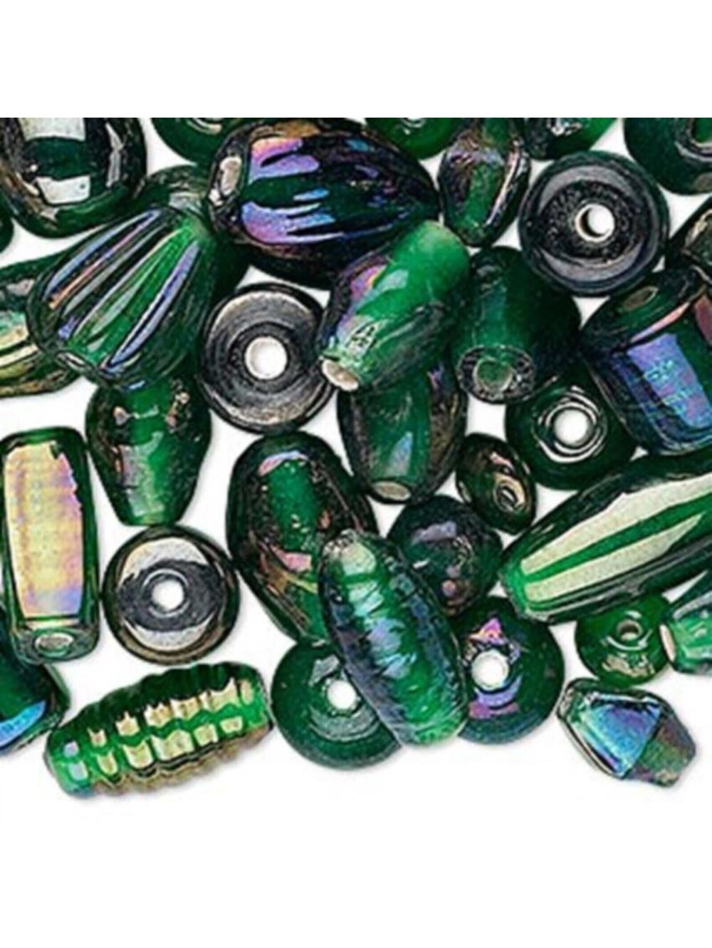 50g Bulk Handcrafted India Lampwork Glass Beads Mix Luster Dark Green